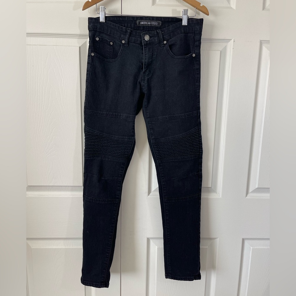 American Breed black denim skinny Moto jeans